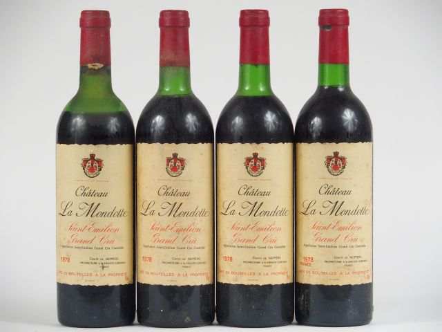4 BOUTEILLES CHÂTEAU LA MONDOTTE ST EMILION GC - 1978 - 1 BG/2 LB/1 ME