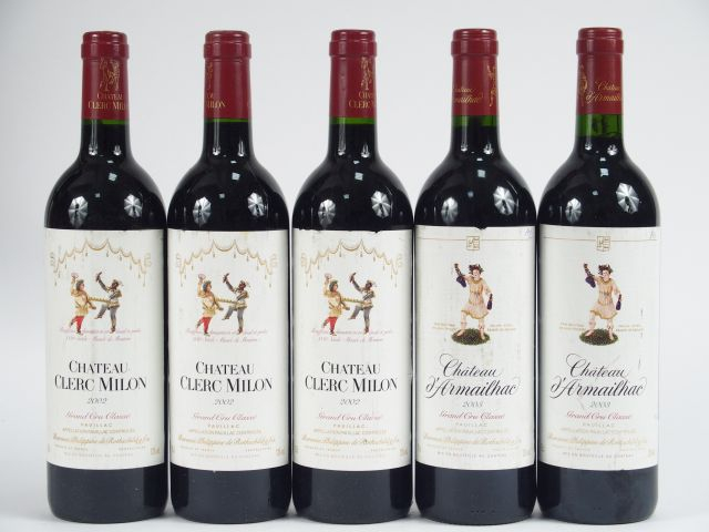 5 BOUTEILLES GCC PAUILLAC : 3 CHÂTEAU CLERC MILON 2002 - 2 CHÂTEAU D'A