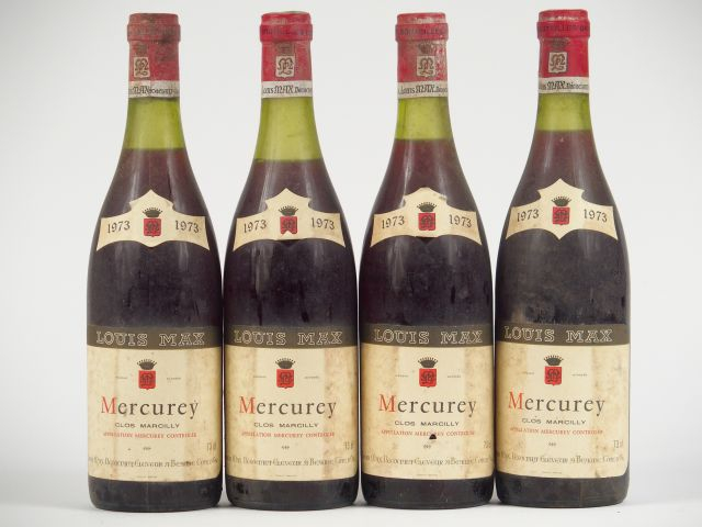 4 BOUTEILLES MERCUREY 'CLOS MARCILLY' L. MAX - 1973 - 2 CM/2,5 CM/3 CM