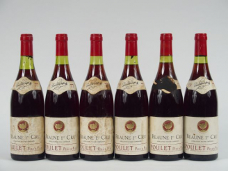 Vente aux enchères 6 BOUTEILLES BEAUNE 1er CRU POULET - 1977 - DE 2 à 3 CM/1 COLL TACHEE