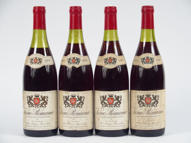 4 BOUTEILLES VOSNE ROMANEE A. DABRUN - 1984 - 3 à 3 CM/4 CM/ELS