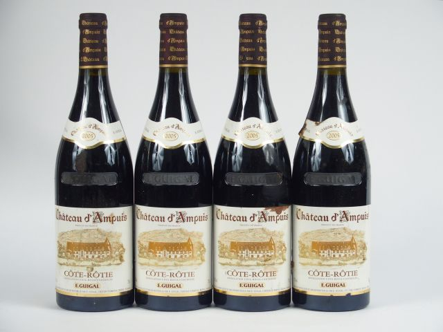4 BOUTEILLES CÔTE ROTIE CHÂTEAU D'AMPUIS E. GUIGAL - 2005 - 1 ETLT/1 E