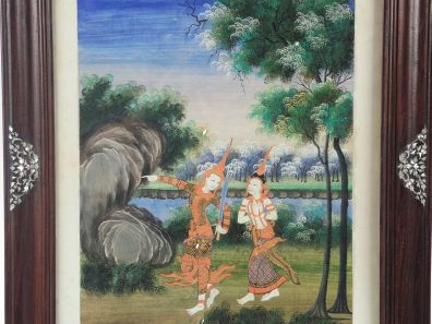 Suite de sept gouaches sur papier représentant des scènes du Ramayana 