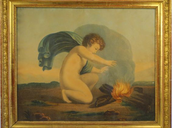 Suite de quatre gravures rehaussées « Allégories des quatre saisons »,