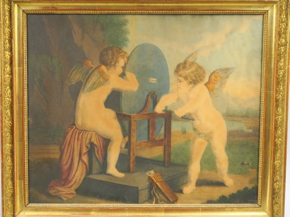 Suite de quatre gravures rehaussées « Allégories des quatre saisons »,