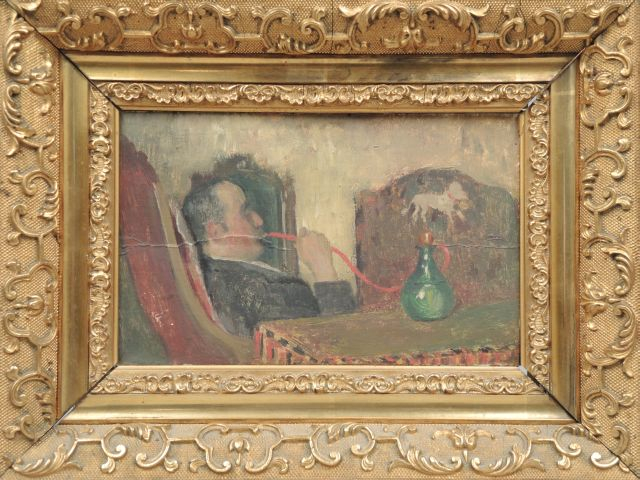 Ecole française vers 1900 « Le fumeur de narguilé »  Huile sur panneau