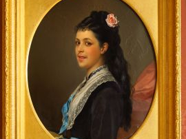 Vente aux enchères LABORDE. « Portrait de jeune fille brune en médaillon » Huile sur toil