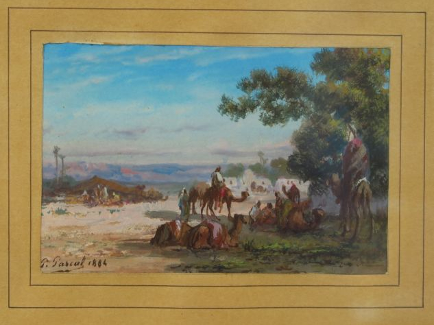 Paul PASCAL « Campement de bédouins» Gouache, signée en bas à gauche e