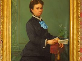 SALIERES Ecole française XIX ème  "Portrait d'élégante à l'éventail". 