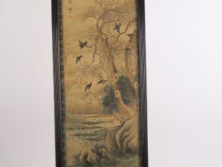 4 peintures sur papier, à décor d'oiseaux et de végétaux (mauvais état