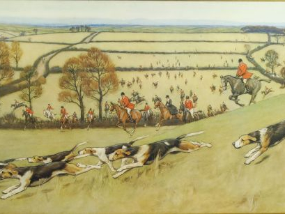 Cecil ALDIN. Trois différentes lithographies "Scènes de chasse à courr