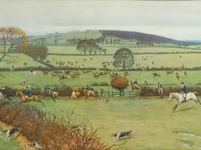 Cecil ALDIN. Trois différentes lithographies "Scènes de chasse à courr