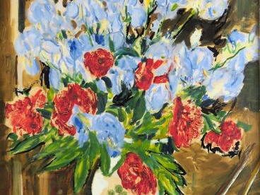 Mario CAVAGLIERI "Bouquet de fleurs dans un vase". Huile sur papier, s