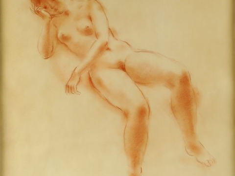JACQUES COQUILLAY "Etude de jeunes filles nues".  Deux sanguines, sign