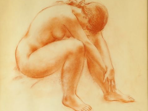 JACQUES COQUILLAY "Etude de jeunes filles nues".  Deux sanguines, sign