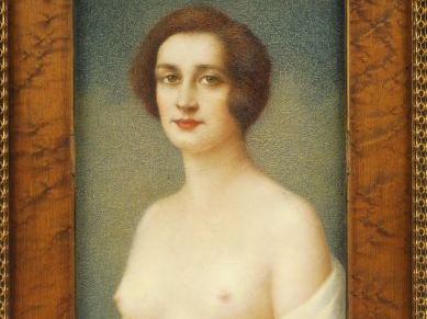E. LOUP "Portrait de femme nue".  Huile sur papier marouflé sur toile,