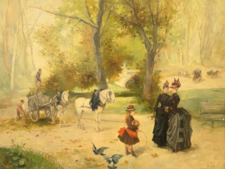 Vente aux enchères PAREDES "Promenade automnale à Paris". Huile sur toile, signée et daté