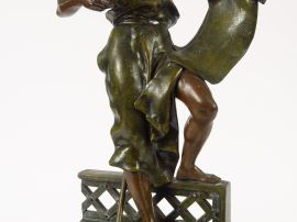 GERMAIN. 'Allégorie du travail'. Sujet en régule polychrome, signé. H.