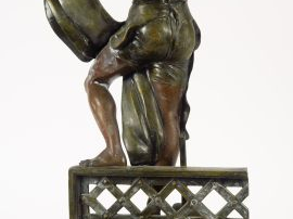 GERMAIN. 'Allégorie du travail'. Sujet en régule polychrome, signé. H.