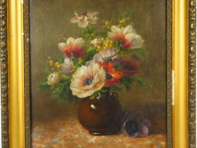 Ecole française XIXe. 'Bouquet de pavots'. Huile sur toile.  Dim. : 41