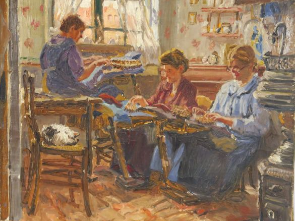 Paul BARIAN. 'L'atelier de couture'. Huile sur toile, signée en bas à 