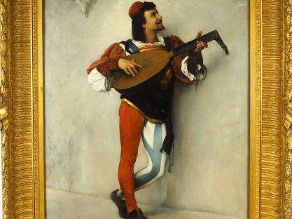H. R. BESSEDE. 'Le joueur de luth'. Huile sur toile, signée en bas à g