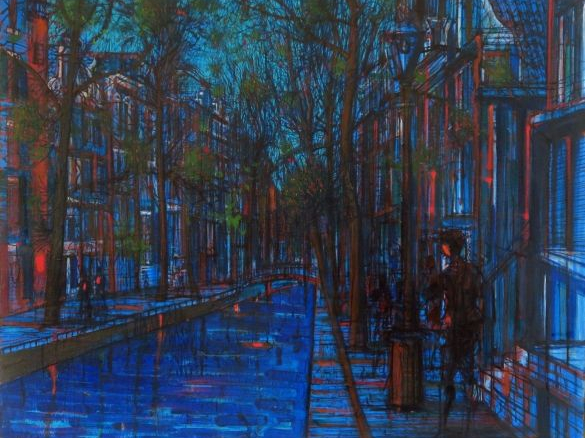 Jean CARZOU. 'Canal à Amsterdam'. Huile sur toile, signée en bas à gau