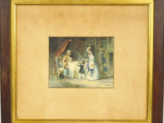 CHARLET. 'La visite'. Aquarelle, signée en bas à gauche et datée 1830.
