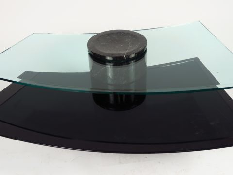 Table basse moderne en verre et marbre à deux plateaux