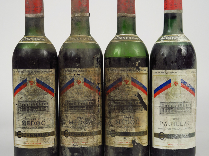 4 BOUTEILLES ESCHENAUER : 1 PAUILLAC 1967 ME/EA - 3 MEDOC 1966 BEP/EA