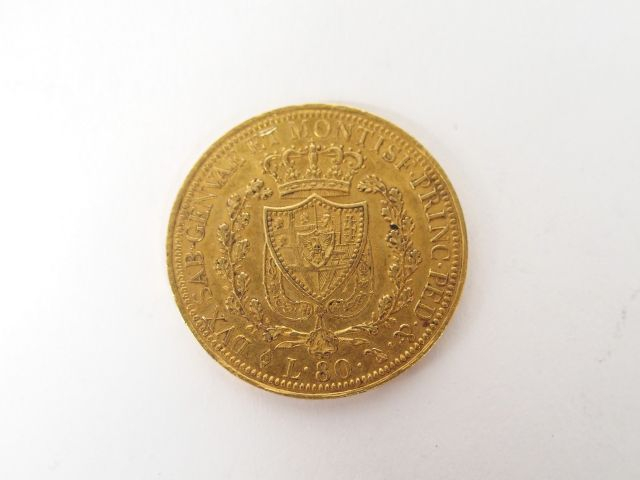 Pièce de 80 Lires or, Charles Felix, 1885. Poids: 25,9gr