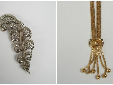 Sautoir fantaisie en métal doré maille tube et pendentif pavé de pierr