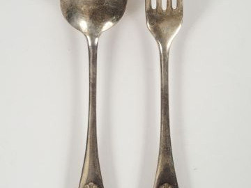 6 grands couverts de style Louis XVI en argent, poinçon Minerve, monog