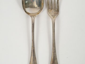 6 grands couverts de style Louis XVI en argent, poinçon Minerve, monog