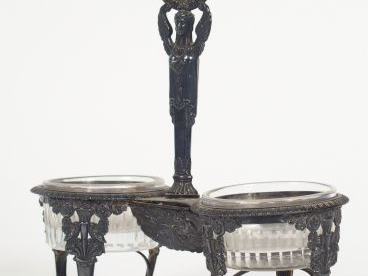 Saleron double de style Empire, monture en argent, poinçon Vieillard, 