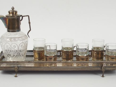 Service à rafraichir de style Empire en verre et argent, poinçon Miner