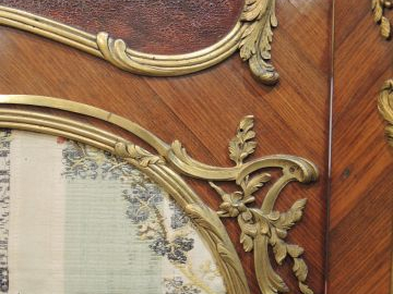 Paravent à trois bruns de style Louis XV en marqueterie, très belle or