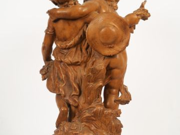 Auguste Moreau "Enfants au bouquet" Sculpture en terre cuite patinée. 