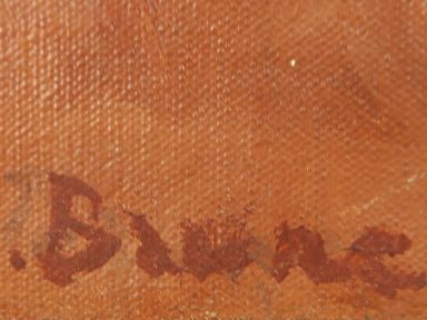 J. BRUNE "Bouquet de roses et d'anémones" Huile sur toile. Signée en b