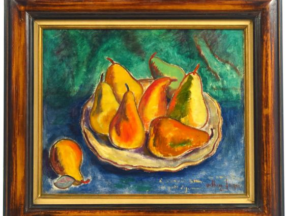 A. FAGES "Nature morte aux poires" Huile sur toile. Signée en bas à dr
