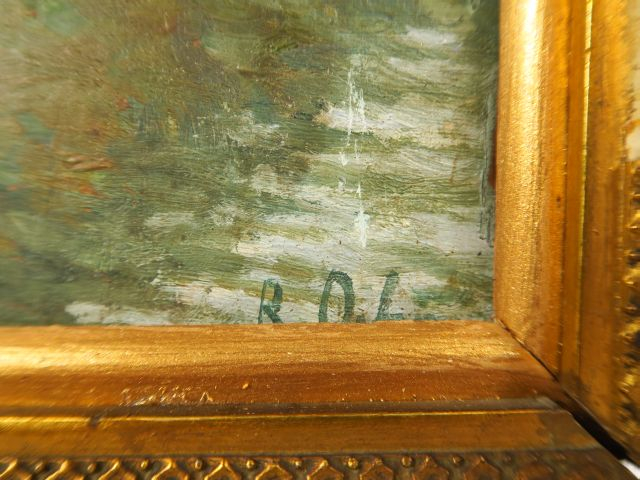 Raphael de Ochoa y Mandrazo "Bords de rivière" Huile sur panneau. Sign