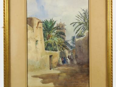 Ernest SIMON "Le vieux Biskra" Aquarelle. Signée, située et datée avri