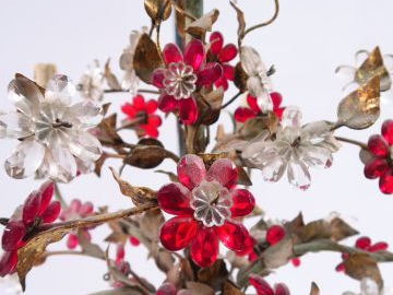 Lustre en métal et verre bicolore, éclairant à 5 lumières