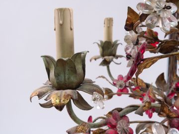 Lustre en métal et verre bicolore, éclairant à 5 lumières