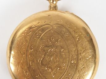 Montre de gousset en or jaune, cadran émail, chiffres romains, trotteu