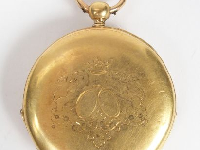 Montre de gousset en or jaune, cadran émail (saut), chiffres romains, 