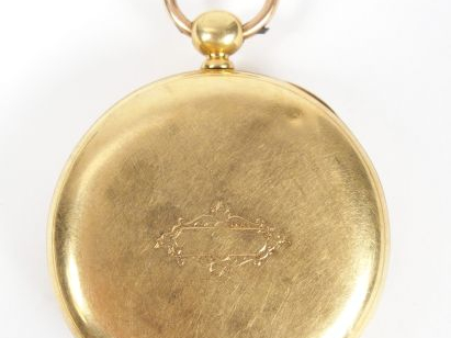 Montre de gousset en or jaune, cadran émail, chiffres romains, trotteu