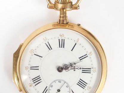 Montre de gousset en or jaune, cadran émail, chiffres romains, trotteu