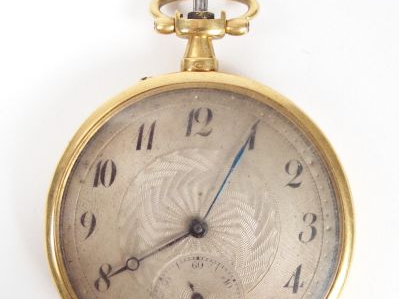 Montre de gousset en or jaune, cadran acier brossé, chiffres arabes, t