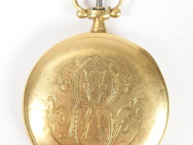 Montre de gousset en or jaune, cadran acier brossé, chiffres arabes, t